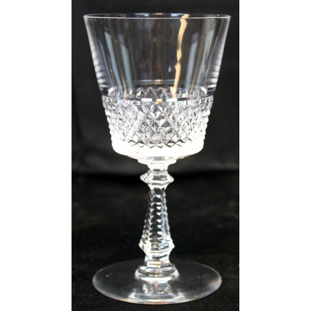 Val St Lambert Claret Wine Glass Heidleberg Diamond Cut Blown 5" Tall Red White